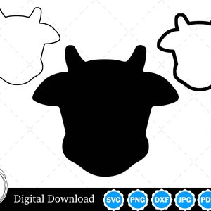 Silhouet koegezicht met twee contouren | Koe gezicht SVG Koe hoofd SVG Koe gezicht overzicht SVG | Koe gezicht gesneden bestanden