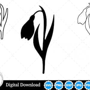 Lente sneeuwklokje bloemen silhouet met twee contouren | Sneeuwklokje-SVG Sneeuwklokje overzicht SVG | Sneeuwklokje gesneden bestanden