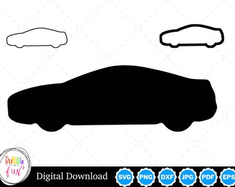 Sports Car Silhouette with Two Outlines | Sports Car SVG Car SVG | Sports Car Cut Files