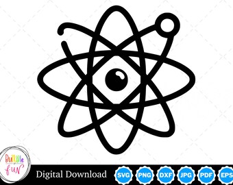 Imagen vectorial de silueta de átomo con SVG, eps, pdf, png, pdf y jpg, descarga digital instantánea