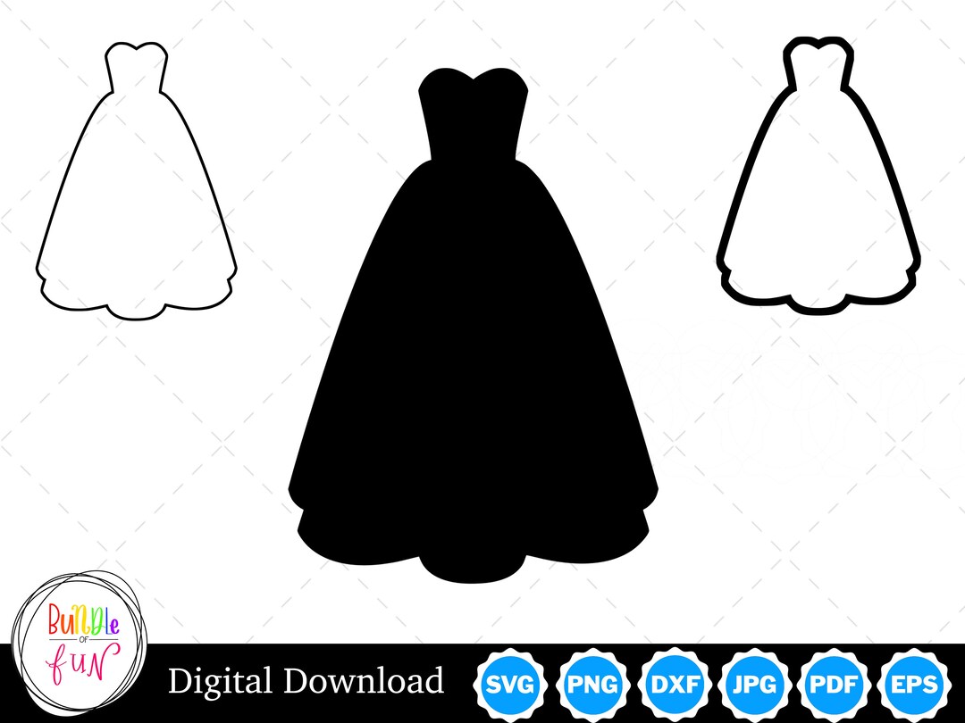 Wedding Dress Silhouette With Two Outlines Wedding Dress SVG Wedding