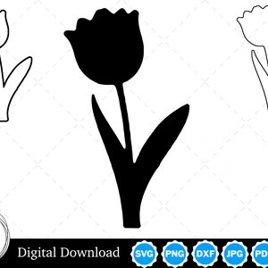 Silhueta de tulipa com dois contornos | Tulipa SVG Tulipa Contorno SVG | Arquivos de corte de tulipa