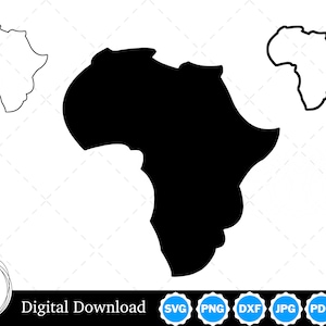 Africa Silhouette with Two Outlines | Africa SVG Africa Outline SVG | Africa Cut Files