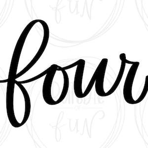 Cursive Script Number Four Vector Image Cut Files with SVG, eps, pdf, png, pdf, and jpg, Instant Digital Download