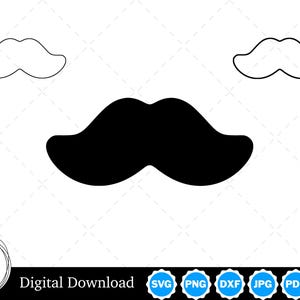 Mustache Silhouette with Two Outlines | Mustache SVG Mustache Outline SVG | Mustache Cut Files, Mustache Cricut
