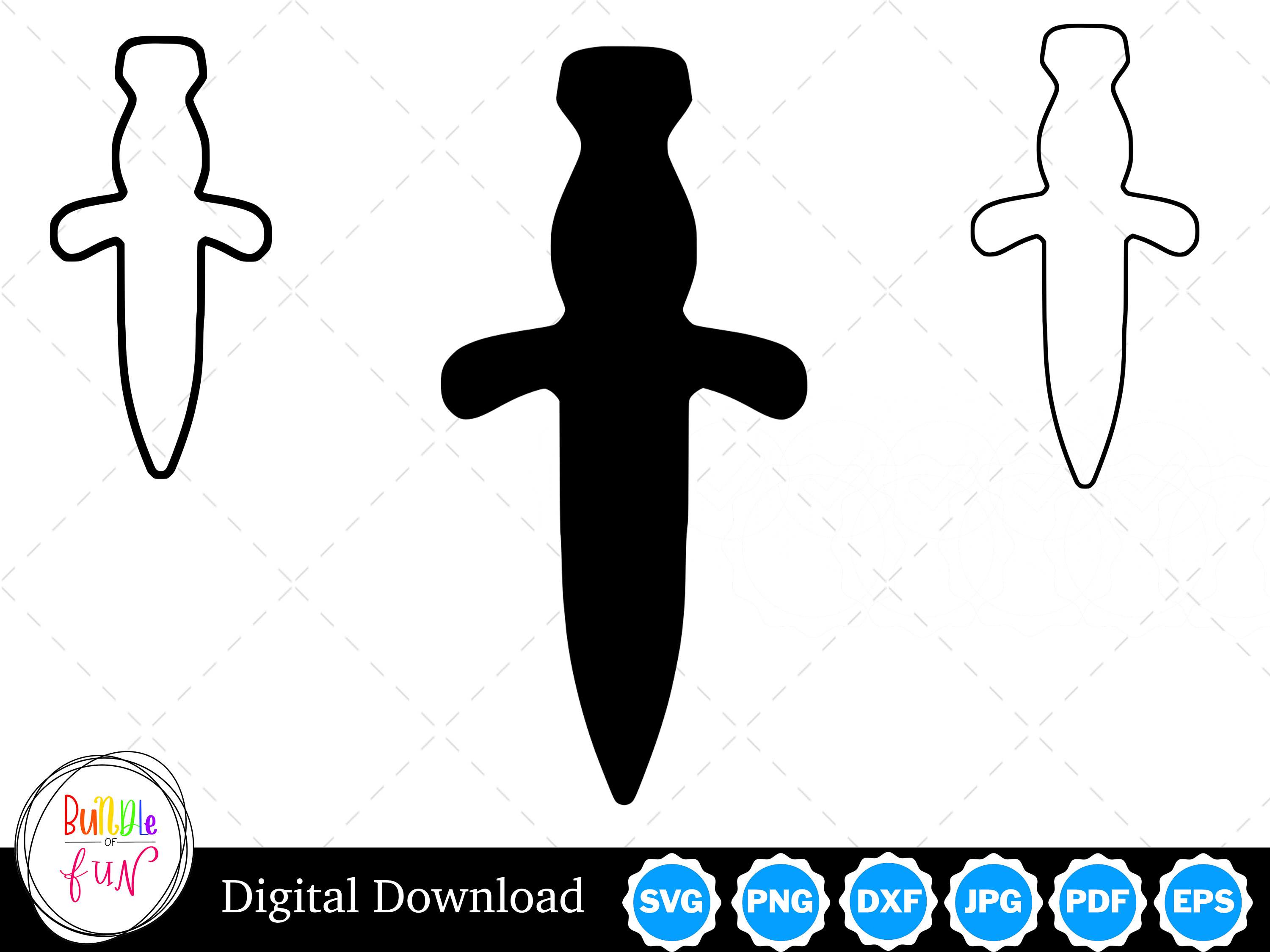 Dagger Silhouette With Two Outlines Dagger SVG Dagger Outline SVG