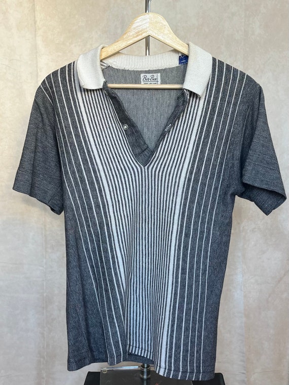 1960s Style Vintage Blue and White Striped Knit T… - image 2