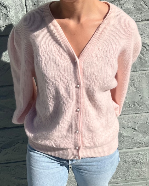 1950s/1960s Style Vintage Pink Lambswool Cardigan - image 1