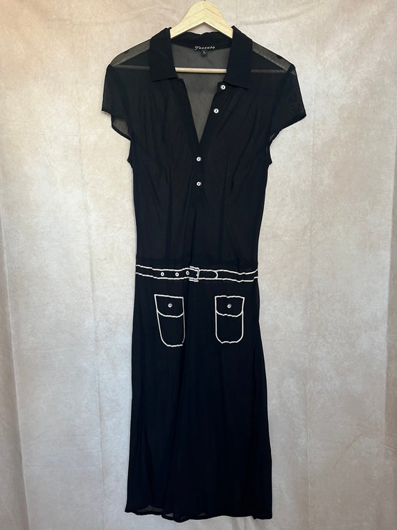 Vintage Sheer Black Faux Belted Dress - image 1