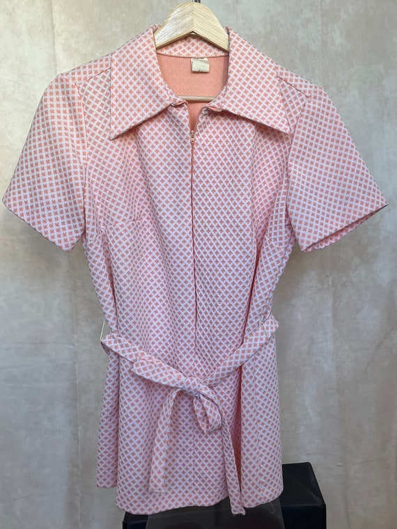 1960s Style Vintage Pink and White Gingham Zip Up 