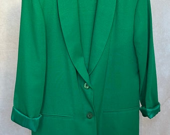 1980s Style Vintage Green Relaxed Fit Boyfriend Blazer