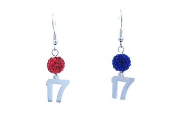 Red Blue Sparkle #17 Josh Allen Charm Earrings for Buffalo Bills Mafia fan