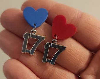 Red Blue Heart #17 Josh Allen Charm Earrings for Buffalo Bills Mafia fan