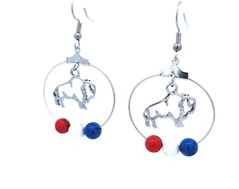 Red, White, Blue Triple Hopp Bead Buffalo charm earrings Buffalo Bills Mafia earrings Stainless Steel hooks