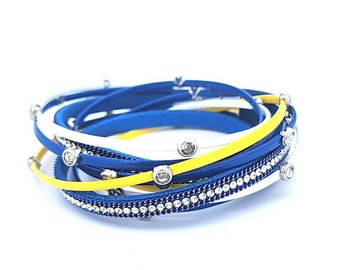 Blue and Gold Buffalo Sabres Magnetic Wrap Sparkle Bracelet NHL hockey bracelet