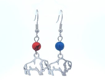 Red, White, Blue Buffalo charm earrings Buffalo Bills Mafia earrings Stainless Steel hooks