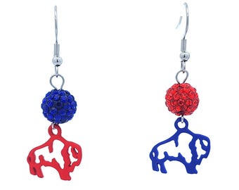 Red, White, Blue Buffalo Sparkle charm earrings Buffalo Bills Mafia earrings Stainless Steel hooks