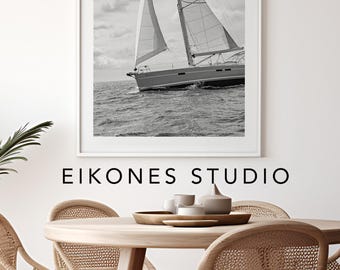 Sailboat Wall Art Black White Nautical Photography Fine Coastal Decor Beach House Maritime Decoration Sailing Picture Ocean Boat Monochrome