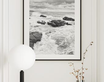 Calm Coastal Wall Art for Bedroom or Living Room – Black and White Ocean Photography 40x60, Neutral Minimal Wall Decor