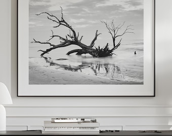 Cuadro grande para colocar encima del sofá: fotografía costera en blanco y negro de 40x60 cm, decoración llamativa para casa de playa, arte neutro para sala de estar.