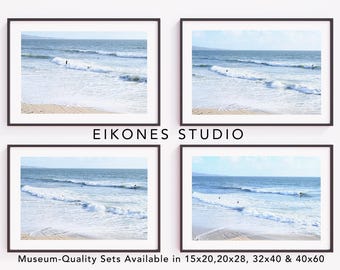 Conjunto de 4 láminas de arte mural con temática costera y surfistas para la decoración de casas de playa. Láminas costeras de gran tamaño. Conjunto de lujo para galerías de pared.