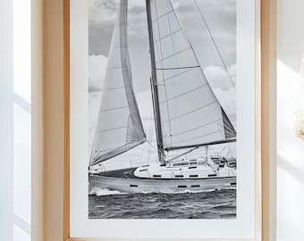 Cuadros de pared con fotografía de barcos en blanco y negro, lámina náutica costera, juego de 3 opciones, decoración enmarcada para casa de playa, cuadro de pared grande
