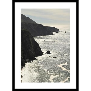 Coastal Cliff Photography Black White Landscape Art Minimalist Ocean California Coast Pacific Cliff Dramatic Seascape Wall Decor Modern