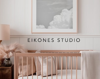 Arte playero minimalista Fotografía de nubes Decoración de pared en blanco y negro Estilo costero Impresión moderna Gran formato Imagen de cielo Escena oceánica Nubes dramáticas