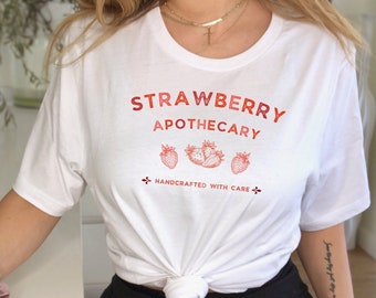 Boho Vintage Strawberry Apothecary T Shirt - Gift for Her - Cottagecore Unisex Jersey Short Sleeve Tee