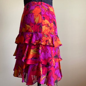 Vintage 90s Ruffle Skirt Vintage Floral Skirt Graphic Floral Silk Flower Print 90s Aesthetic Flower Print Skirt 90 Vintage Elastic Waistband