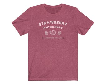 Vintage Strawberry Apothecary Boho Tee - Gift for Her - Cottagecore Unisex Jersey Short Sleeve T Shirt