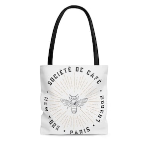 Bee Tote Bag - Vintage Academia Tote - Cafe Society - Jetset London New York Paris - Light Academia Book Tote - Reusable Tote Travel Bag