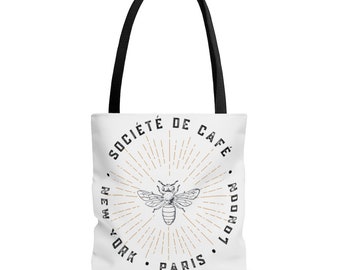 Bee Tote Bag - Vintage Academia Tote - Cafe Society - Jetset London New York Paris - Light Academia Book Tote - Reusable Tote Travel Bag