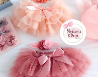 Tutu Rock mit kostenlosen Stirnband | Geburtstags-Tütü Kuchen Smash Outfit | Mädchen Tutu | Baby-Dusche-Geschenk Tutu | Alltagskleinkind rosa Tutu |