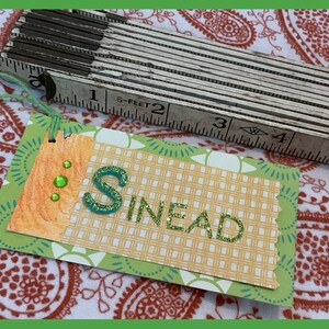 3 Sinead Custom Gift Tags handmade gift tags personalized place settings,St Patrick's gift tag, book marks, custom name tag, table setting image 3