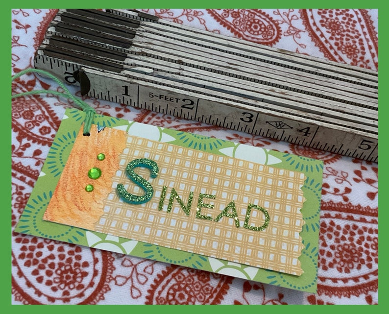 3 Sinead Custom Gift Tags handmade gift tags personalized place settings,St Patrick's gift tag, book marks, custom name tag, table setting image 3