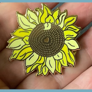 LOVEly Sunflower Pin, floral pin, gardener gift, botanical pin, gift for her, flower pin, collectable pins, good luck charm, Ukranian flower