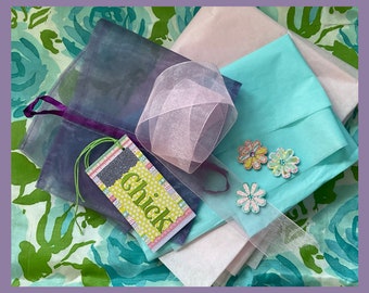 Chick Easter "Not Just A Bottle Bag" Gift Bag Kit! organza gift bag,  gift bottle bag kit, hostess gift, lavender, custom handmade tag