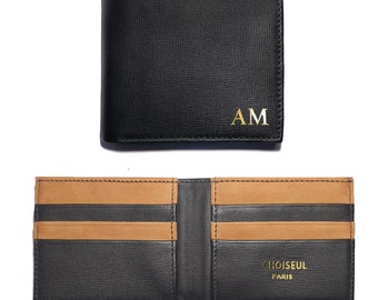 Leather wallet - Wallet - personalised wallet for men and women - Black and suede saffiano leather