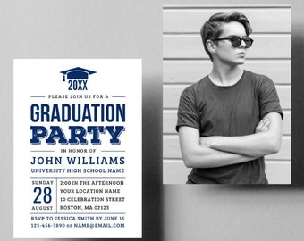 Editable Graduation Party Invitation Template with Photo, Class of 2026 (Digital Download)