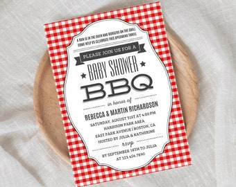 Plantilla editable de invitación para baby shower con barbacoa para parejas / Invitación para baby shower con barbacoa / Invitación para baby shower de género neutro - Descarga digital