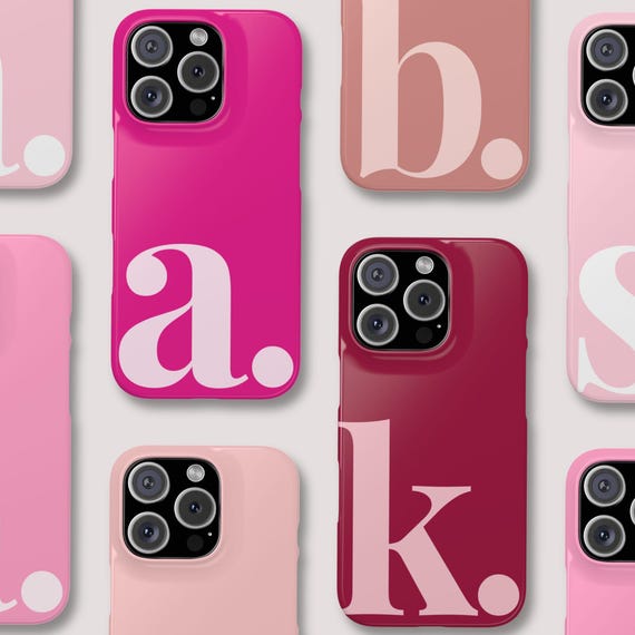 Personalized Initial iPhone Case 17 16 15 14 13 Pro: Custom Monogram Pink  TOUGH Cover