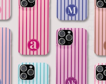 Custom Initial Striped iPhone 18 17 16 15 Case: Personalized Monogram Cover - SLIM CASE