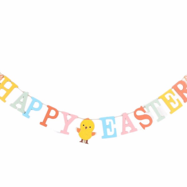 Easter Bunting- Happy Easter Wooden Garland- Spring Decoration- Easter Home Decor- Chick/Bunny/Easter Egg Bunting- Spring Garland
