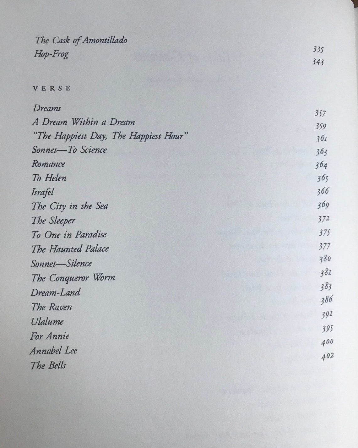 edgar allan poe the complete works collection table of contents