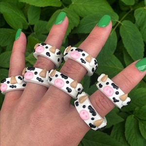 cute handmade clay cow ring