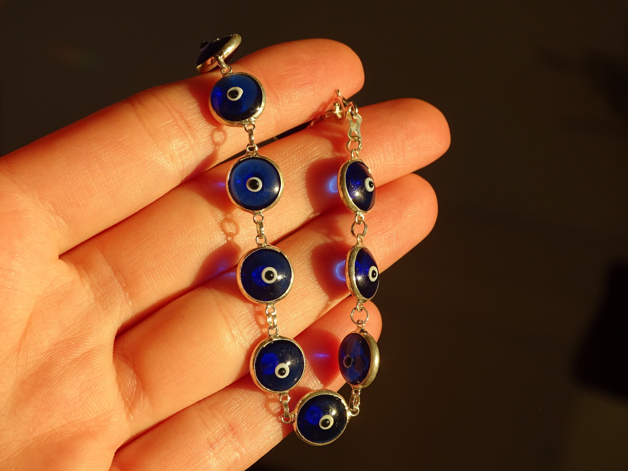 Silver Evil Eye Bracelet 925 Sterling Silver Round Blue Eye Etsy