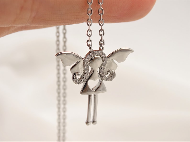 925 Sterling Silver Fairy Girl Necklace Girl Necklace for Kids Cubic Zircon Stones Womens Jewelry Cute Girl Charm Pendant for Girls