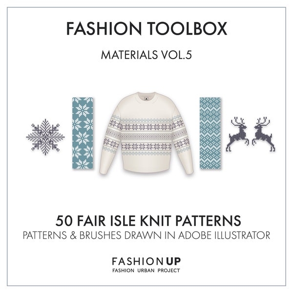 Pack de vecteurs de conception de tricots : 50 modèles et pinceaux de techniques de tricot Fair Isles pour les créateurs de mode - Téléchargement numérique instantané