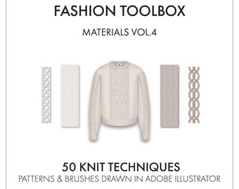 Knitwear Design Vector Pack: 50 Knit Techniques Patterns and Brushes for Fashion Designers & Fashion Illustrators - Istant Digital Download